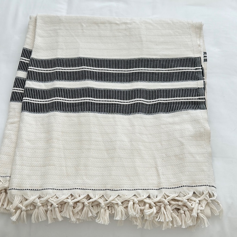 Black and Cream Striped Turkish Blanket